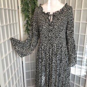 Ninety Clothing Company's Darling Bias Cut, L/S, Dress in Black & Ivory. Large